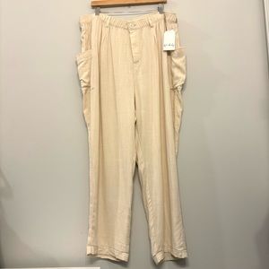 NWT Wonderly Drapey Linen Blend Button Fly Cream Lightweight Cargo Pants Size 3X